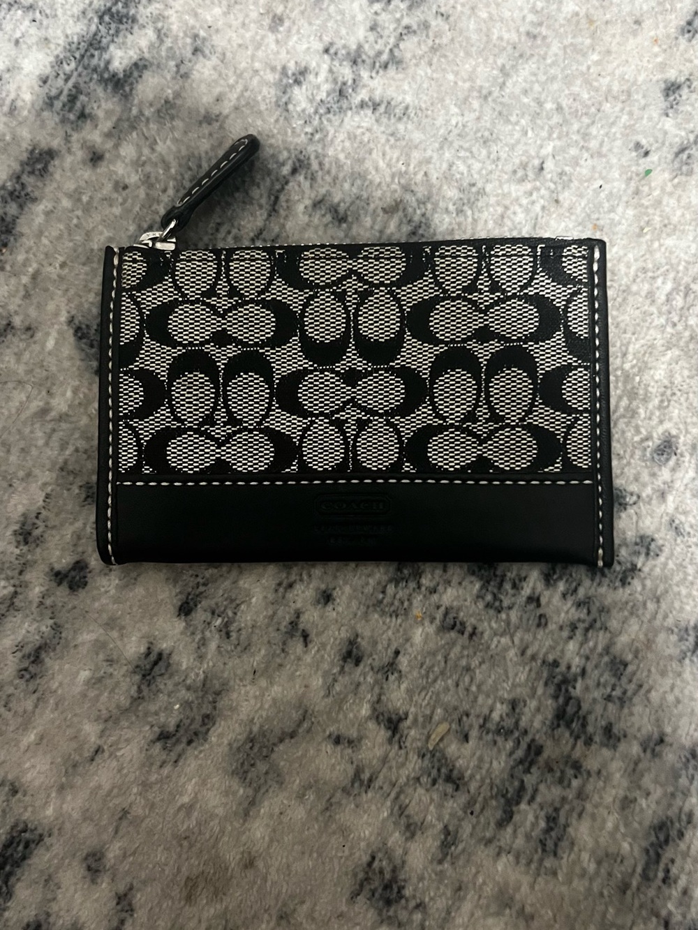 Vintage Coach Black White Mini Signature Zip Card Case Coin Purse Y2K